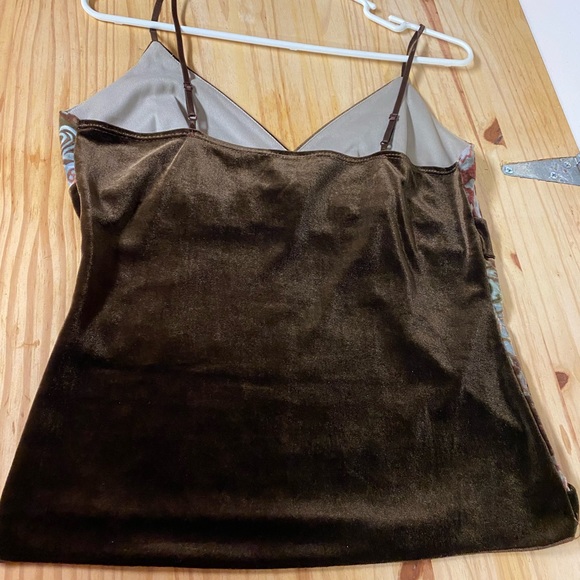 StudioY Brown, Purple, Velvet overlay design Tank Top with spaghetti straps. - Picture 4 of 6